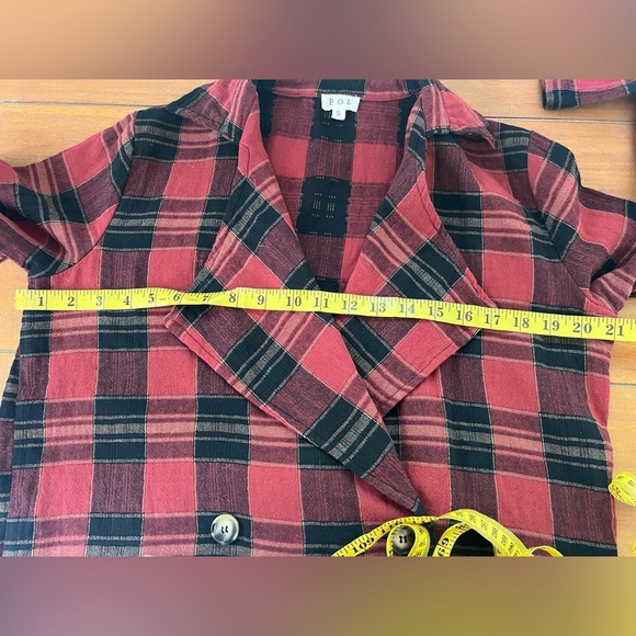 POL Red and Black Plaid Oversize Blazer Lightweight Double Breasted Long Jacket - Picture 14 of 17